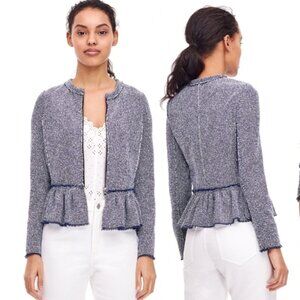 Rebecca Taylor Tweed Raw Edges Peplum Jacket Zip Up Sz 10